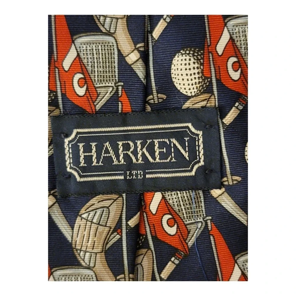 Harken Ltd Mens All Silk Hand Printed Golf Clubs Flags‎ Tie Made in USA 58